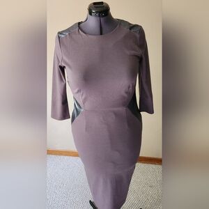 Black Asymmetrical Sheath Dress with Crew Neck and 3/4 Sleeves